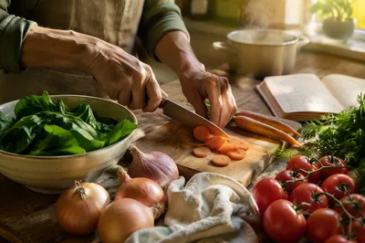 Hands Preparing Fresh Vegetables with Gratitude