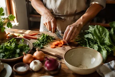 Hands Preparing Fresh Vegetables for Shared Meal