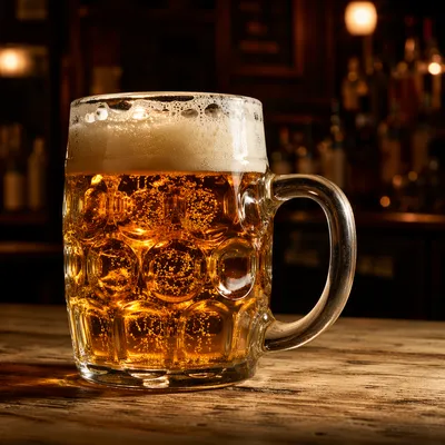 Amber Craft Beer Mug on Pub Bar