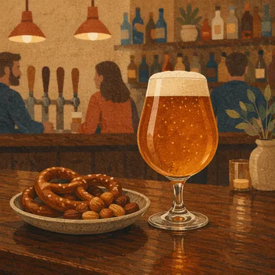 Amber Craft Beer on Cozy Pub Bar