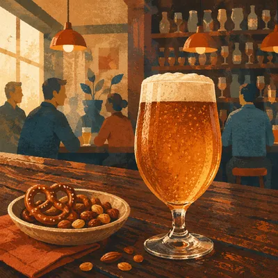 Amber Craft Beer on Cozy Pub Bar