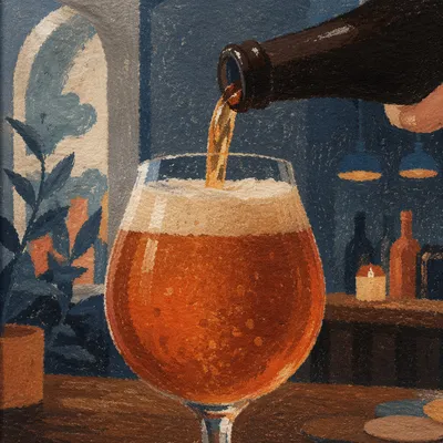 Amber Craft Beer Pour on Pub Bar