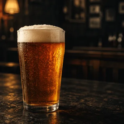 Amber Craft Beer Glass on Pub Bar