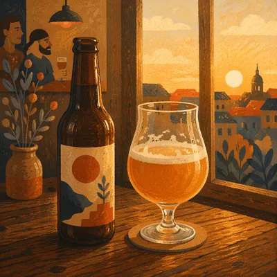 Amber Craft Beer on Rustic Pub Table