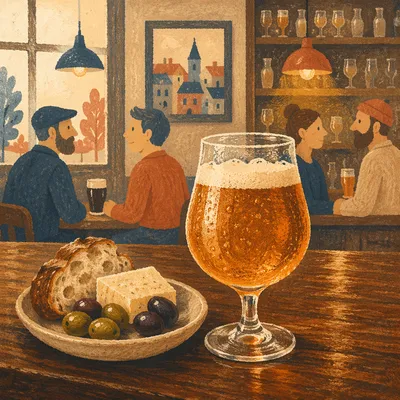 Amber Craft Beer on Rustic Pub Bar