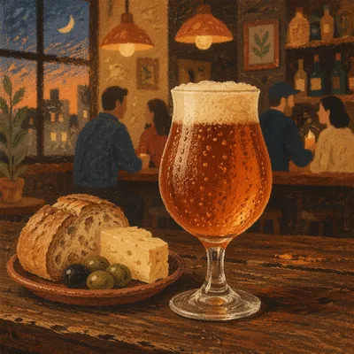 Amber Craft Beer on Rustic Pub Bar
