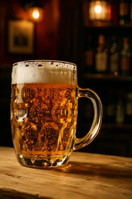 Amber Craft Beer Mug on Pub Bar