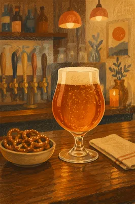 Amber Craft Beer on Cozy Pub Bar