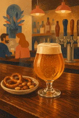 Amber Craft Beer on Cozy Pub Bar