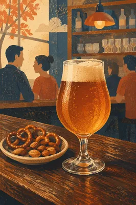 Amber Craft Beer on Cozy Pub Bar