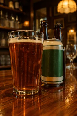 Amber Craft Ale on Cozy Pub Bar