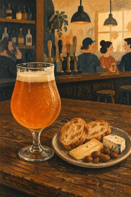 Amber Craft Beer with Rustic Pub Snacks