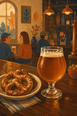 Amber Craft Beer with Pretzels at Rustic Bar