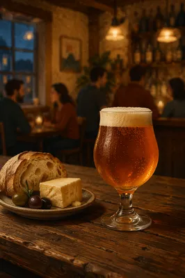 Amber Craft Beer on Cozy Pub Bar