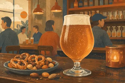 Amber Craft Beer on Cozy Pub Bar