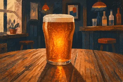 Glowing Amber Craft Beer in Rustic Pub