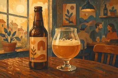 Amber Craft Beer on Rustic Pub Table
