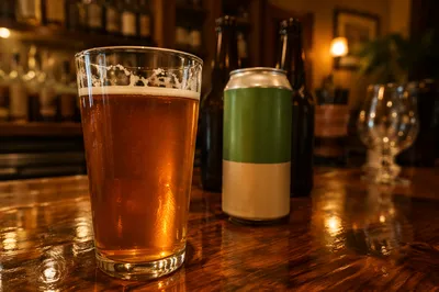 Amber Craft Ale on Cozy Pub Bar