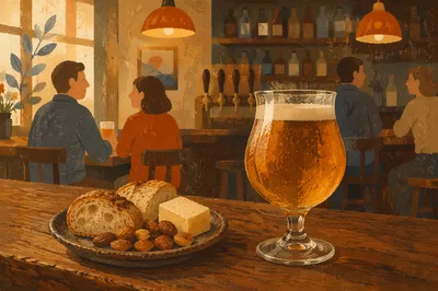 Amber Craft Beer with Rustic Pub Snacks