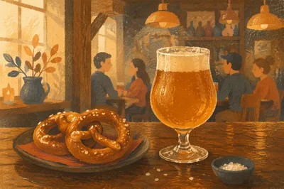 Amber Craft Beer with Warm Pretzels