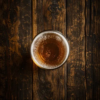 Amber Craft Beer on Rustic Pub Table