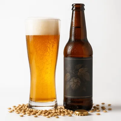 Amber Craft Beer Glass with Bottle