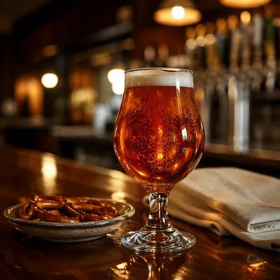 Amber Craft Beer on Cozy Pub Bar