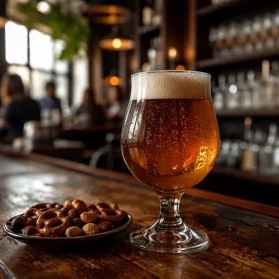 Amber Craft Beer on Cozy Pub Bar