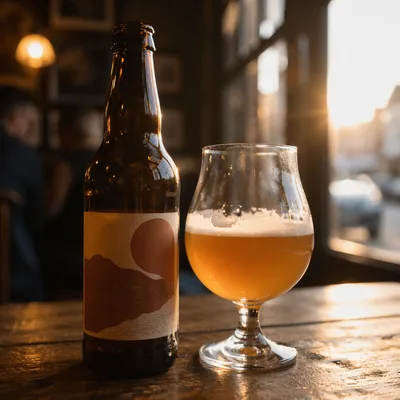 Amber Craft Beer on Rustic Pub Table