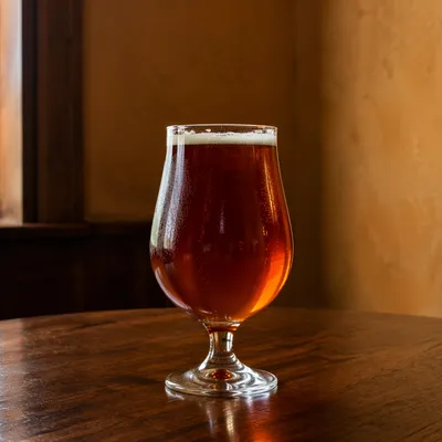 Amber Craft Beer on Wooden Pub Table