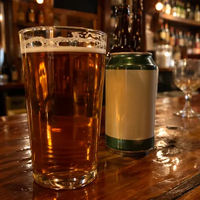 Amber Craft Ale on Wooden Pub Bar