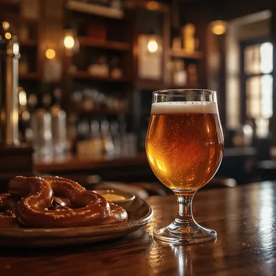 Amber Craft Beer with Warm Pretzels