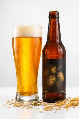 Amber Craft Beer with Foam and Barley