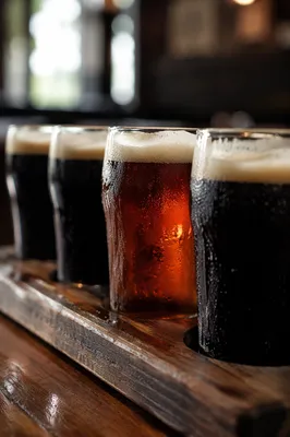 Amber Craft Beer Flight on Rustic Bar
