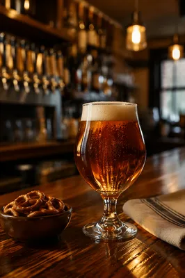 Amber Craft Beer on Cozy Pub Bar