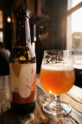 Amber Craft Beer on Rustic Pub Table