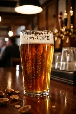 Amber Craft Beer on Cozy Pub Bar