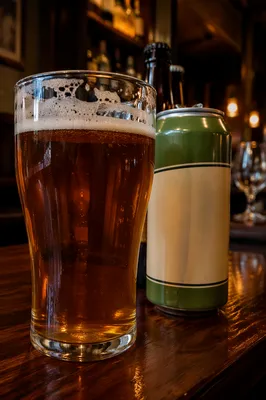 Amber Craft Ale on Wooden Pub Bar