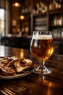 Amber Craft Beer and Warm Pretzels