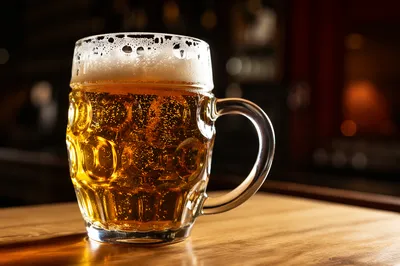 Amber Craft Beer Mug on Pub Bar