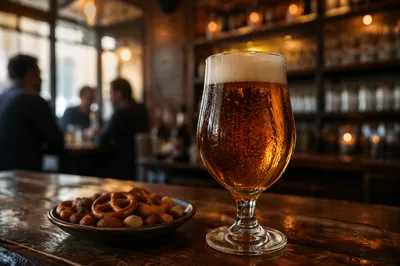 Amber Craft Beer on Cozy Pub Bar