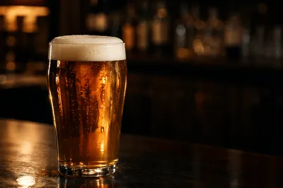 Amber Craft Beer Pint on Pub Bar