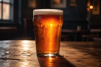 Glowing Amber Craft Beer in Pub