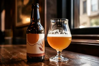 Amber Craft Beer on Rustic Pub Table