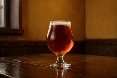 Amber Craft Beer on Wooden Pub Table