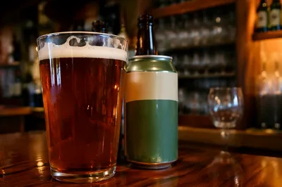 Amber Craft Ale on Cozy Pub Bar
