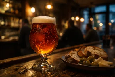 Amber Craft Beer on Cozy Pub Bar