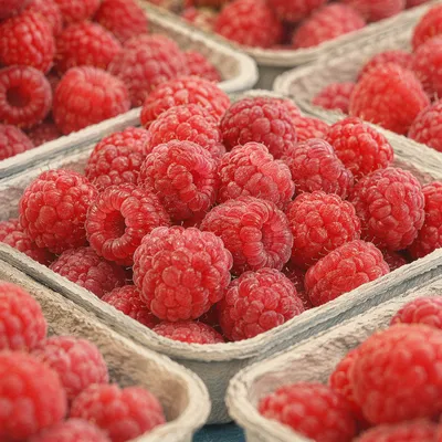 Fresh Organic Raspberries at Farmers Market