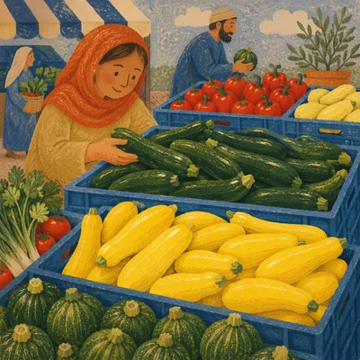 Fresh Farmers Market Produce in Blue Crates