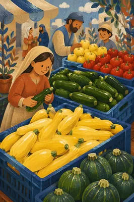 Fresh Farmers Market Produce in Blue Crates